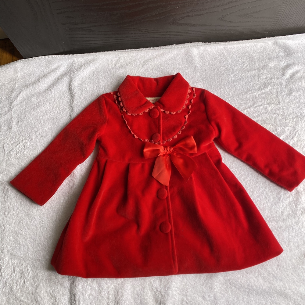 Charming Red Kids Pea Coat with Bow